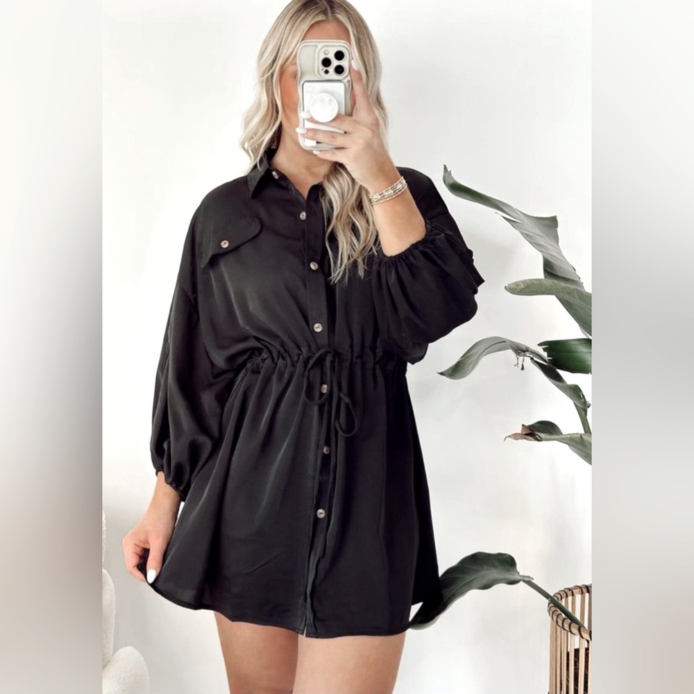 HYFVE HIGH CLASS RUCHED BUTTON FRONT SHIRT DRESS.